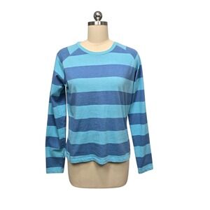 Roots Womens Blue Light Blue Stripe Long Sleeveβ T Shirt Size L